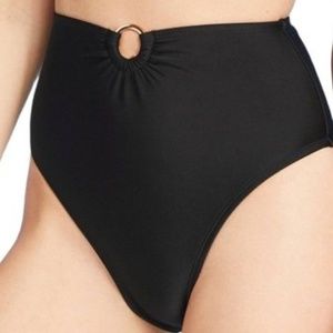 Shade & Shore Women's Black High Waist Cheeky Bikini Bottoms Size Medium NEW